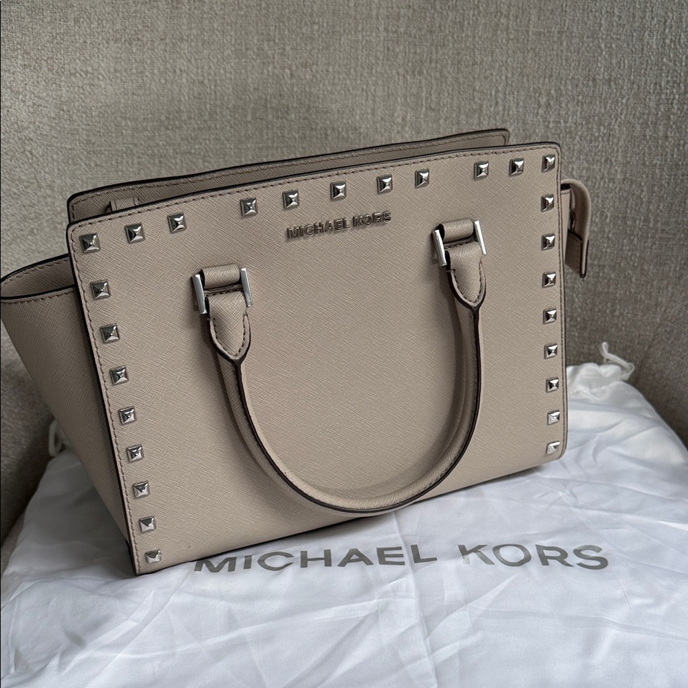 Michael Kors Taupe Studded Satchel
